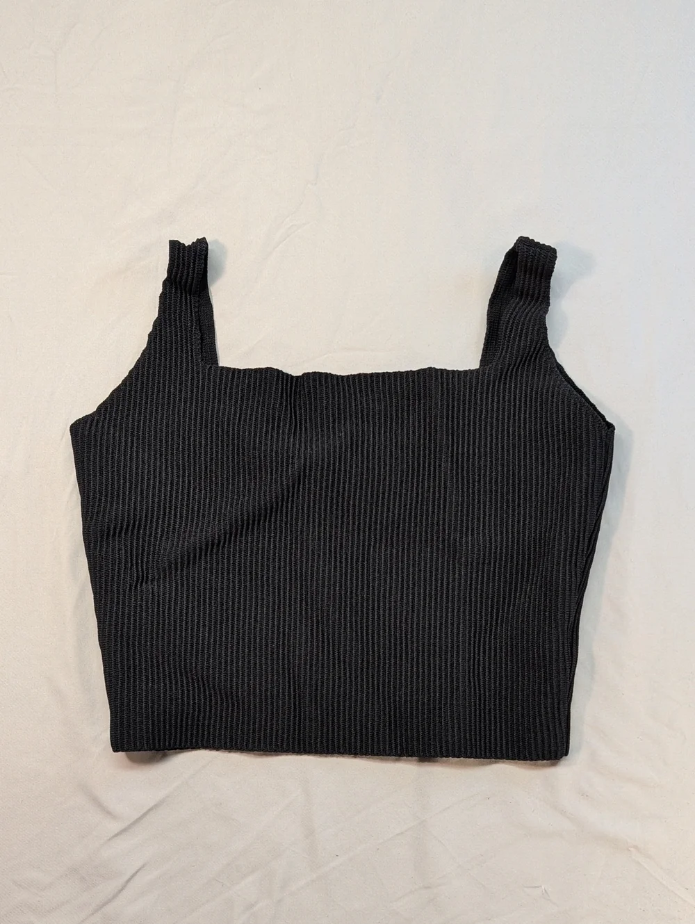 Windsor Black Ribbed Square-Neck Crop Tank Top